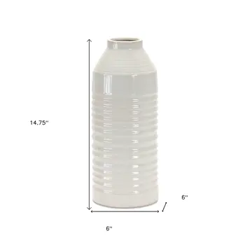 15" White Ribbed Cylinder Terracotta Table Vase