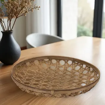 22" Brown Round Bamboo Vanity Tray