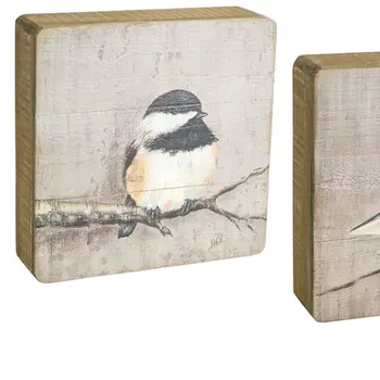 Set of Four Brown Bird Solid Wood Square Framed Art