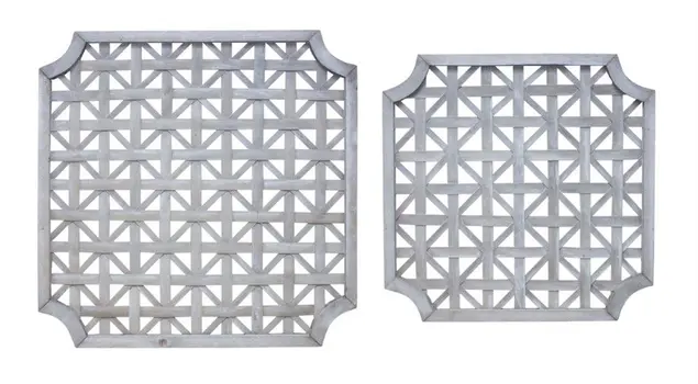 Set of Two Gray Geometric Solid Wood Square Framed Art