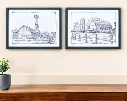 Set of Two Black And White Framed Art