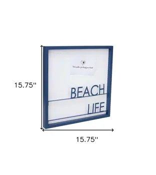 16" X 16" Blue Beach Life Wood and Metal Square Framed Art