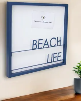 16" X 16" Blue Beach Life Wood and Metal Square Framed Art