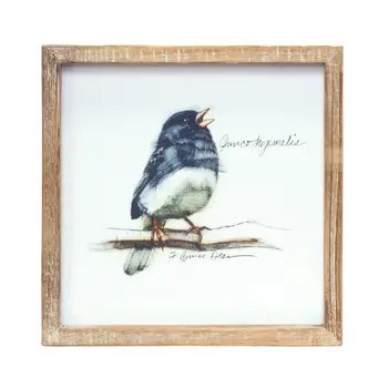 Set of Four Brown Bird Solid Wood Square Framed Art