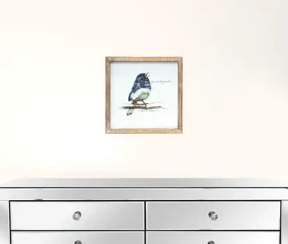 Set of Four Brown Bird Solid Wood Square Framed Art
