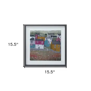 Set of Two Gray Green And Yellow Wood Square Framed Art