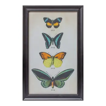 Set of Two Black Blue And Green Butterfly Solid Wood Framed Art