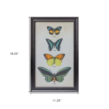 Set of Two Black Blue And Green Butterfly Solid Wood Framed Art