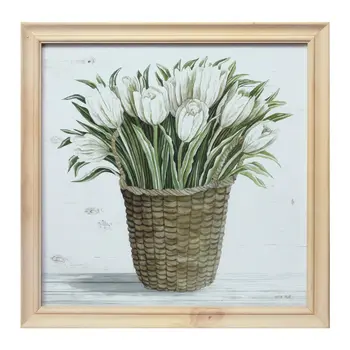 Set of Two Natural And Green Bouquet Floral Solid Wood Square Framed Art