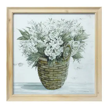 Set of Two Natural And Green Bouquet Floral Solid Wood Square Framed Art