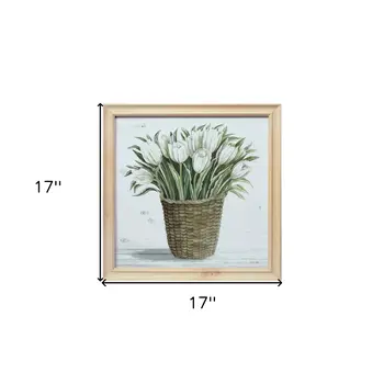 Set of Two Natural And Green Bouquet Floral Solid Wood Square Framed Art