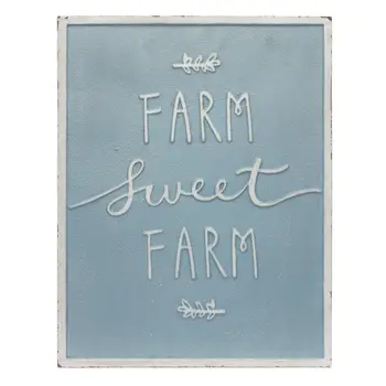 Set of Two Blue And White Farm Sweet Farm Metal Wall Decor