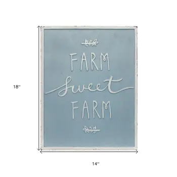 Set of Two Blue And White Farm Sweet Farm Metal Wall Decor