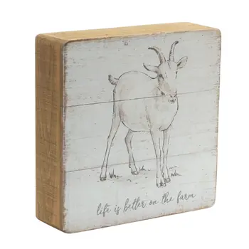 Set of Four White And Natural Farm Animals Wood Square Framed Art