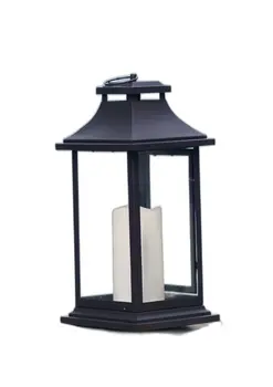 Set of Two Black Distressed Plastic Floor Lantern Candle Holders With Candle
