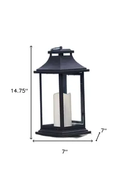 Set of Two Black Distressed Plastic Floor Lantern Candle Holders With Candle