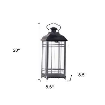 Set of Three Gray Distressed Geometric Glass And Metal Floor Lantern Candle Holders