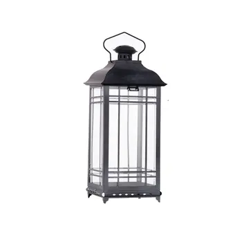 Set of Three Gray Distressed Geometric Glass And Metal Floor Lantern Candle Holders