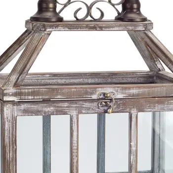 Set of Two White Distressed Wood And Glass Floor Lantern Candle Holders
