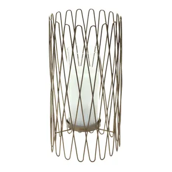 14" Gold Iron and Glass Tabletop Hurricane Candle Holder
