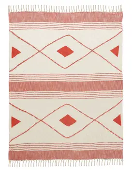60" X 50" Red Woven Cotton Striped Throw Blanket with Fringe