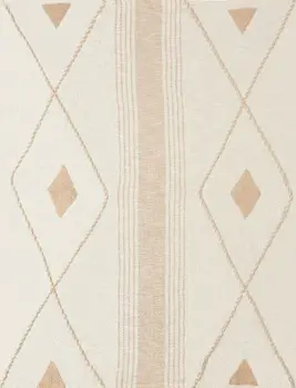 60" X 50" Beige Woven Cotton Striped Throw Blanket with Fringe