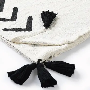 50" X 60" Black and White Woven Cotton Geometric Throw Blanket with Tassels