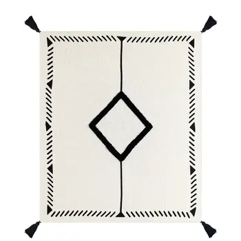 50" X 60" Black and White Woven Cotton Geometric Throw Blanket with Tassels