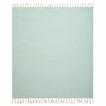 50" X 60" Teal Blue Woven Cotton Herringbone Throw Blanket with Fringe