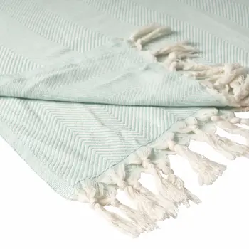 50" X 60" Teal Blue Woven Cotton Herringbone Throw Blanket with Fringe