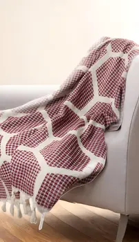 60" X 50" Red Woven Cotton Geometric Throw Blanket with Fringe