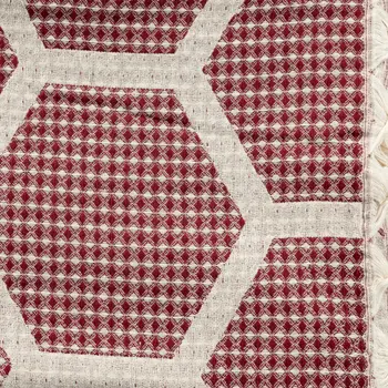 60" X 50" Red Woven Cotton Geometric Throw Blanket with Fringe