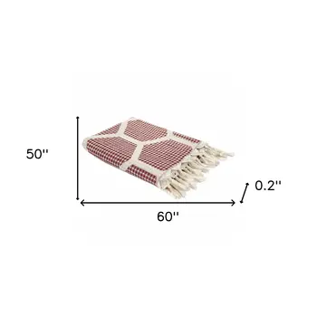 60" X 50" Red Woven Cotton Geometric Throw Blanket with Fringe