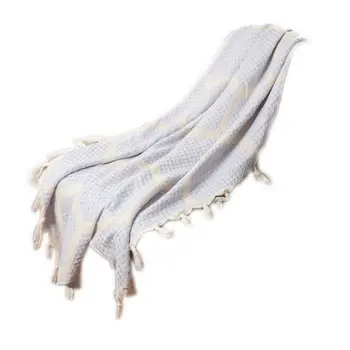 60" X 50" Purple Woven Cotton Geometric Throw Blanket with Fringe