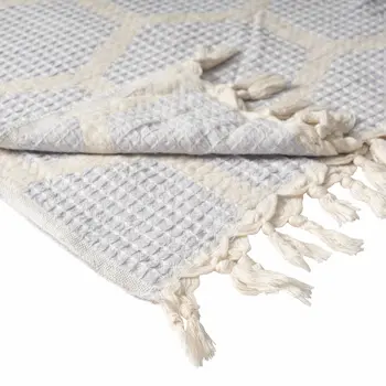 60" X 50" Purple Woven Cotton Geometric Throw Blanket with Fringe