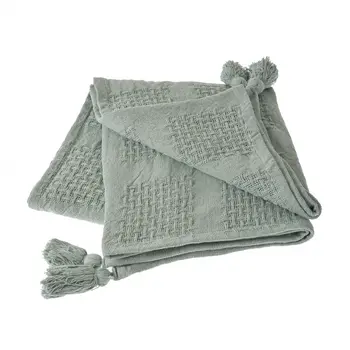 50" X 60" Green Woven Cotton Throw Blanket with Tassels