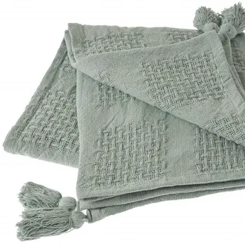 50" X 60" Green Woven Cotton Throw Blanket with Tassels