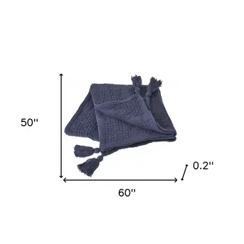 50" X 60" Blue Woven Cotton Throw Blanket with Tassels