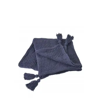 50" X 60" Blue Woven Cotton Throw Blanket with Tassels