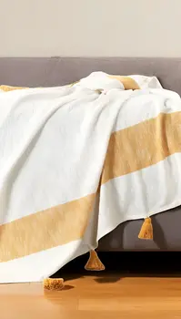 50" X 60" Yellow Woven Cotton Striped Throw Blanket with Tassels