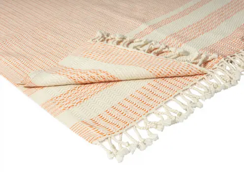 50" X 60" Orange Woven Cotton Striped Throw Blanket with Fringe