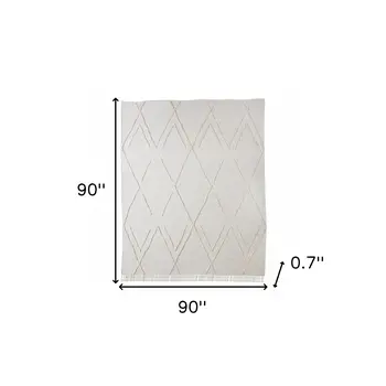 Ivory Geometric Queen Cotton Coverlet With Fringe