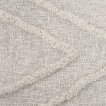 Ivory Geometric Queen Cotton Coverlet With Fringe