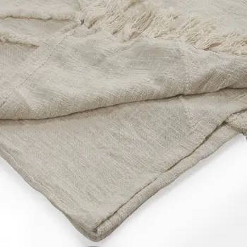 Ivory Geometric Queen Cotton Coverlet With Fringe