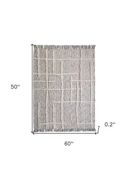 60" X 50" Gray Woven Cotton Striped Throw Blanket with Fringe