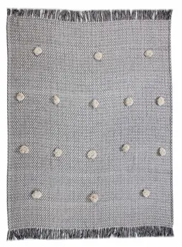 50" X 60" Gray Woven Cotton Houndstooth Throw Blanket with Pom Poms