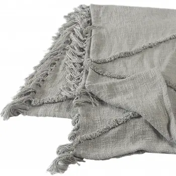 50" X 60" Gray Woven Cotton Throw Blanket with Fringe