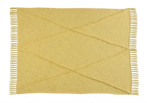 60" X 50" Yellow Woven Cotton Throw Blanket with Fringe