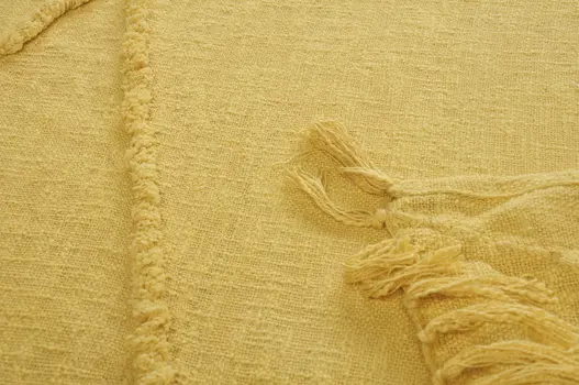 60" X 50" Yellow Woven Cotton Throw Blanket with Fringe