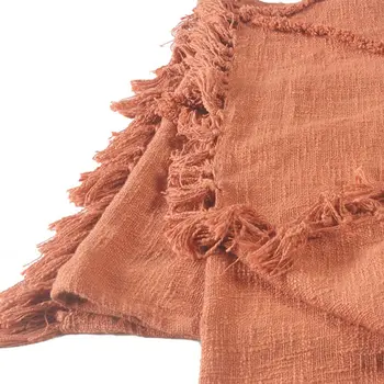 60" X 50" Orange Woven Cotton Throw Blanket with Fringe